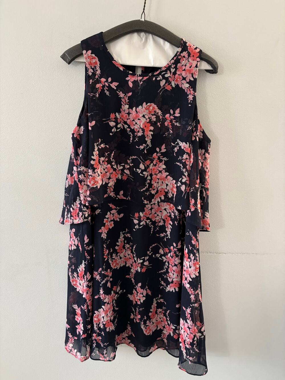 Tommy Hilfiger Womens Floral Chiffon Sleeveless Dress Size 6 Navy Pink Spring